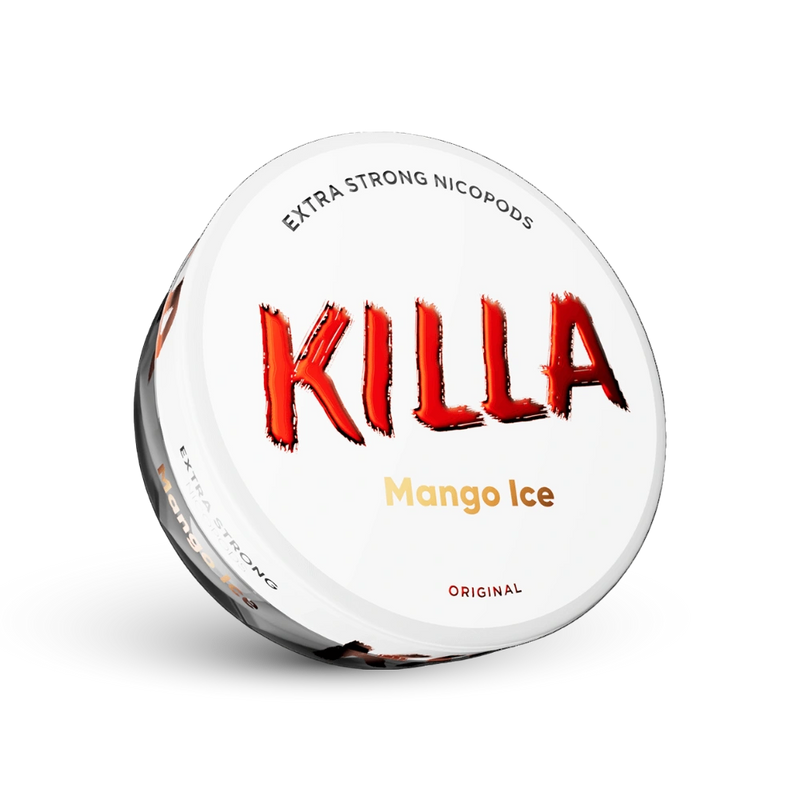 Killa Mango Ice Nikotin Taschen Extra Strong, 16 mg, Adag fehér dizájnnal és piros logóval